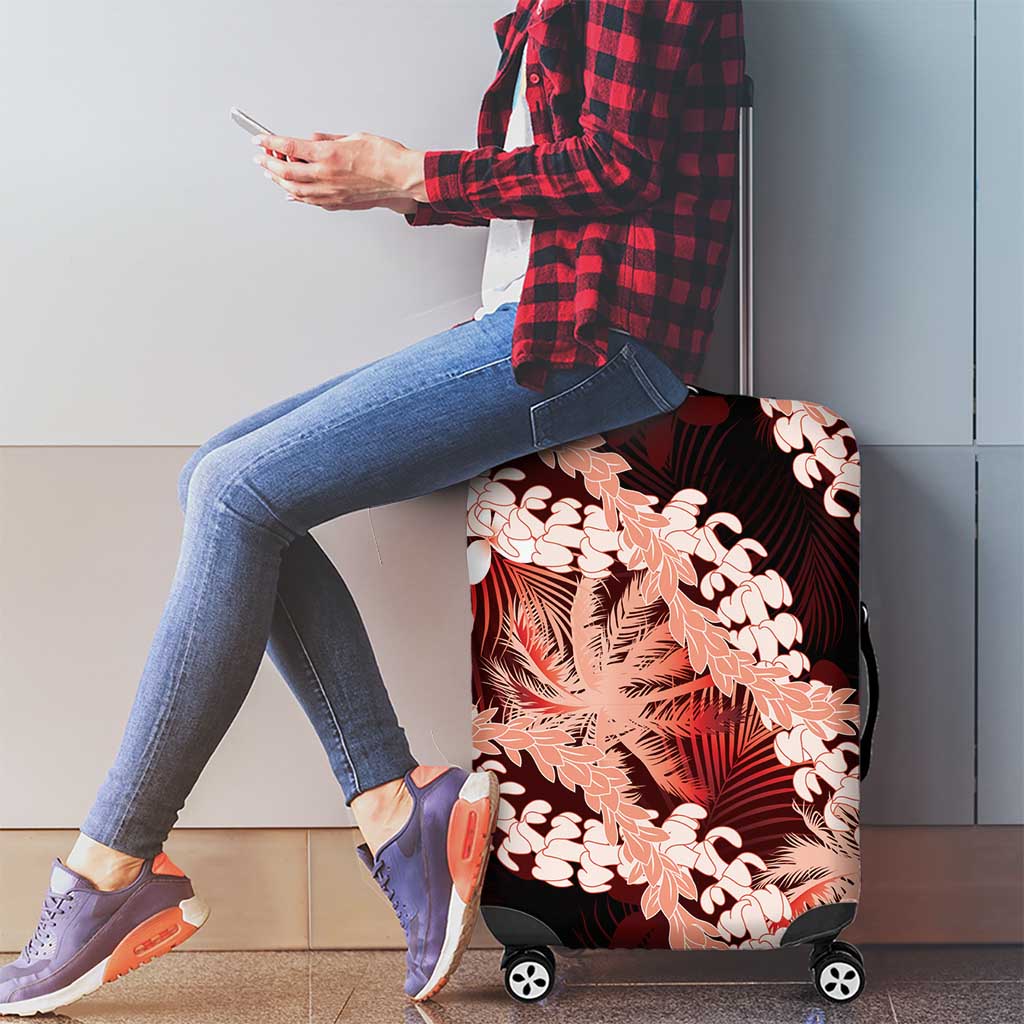 Puakenikeni Maile Lei Luggage Cover Frangipani Red Tropical Leaves LT01 - Polynesian Pride
