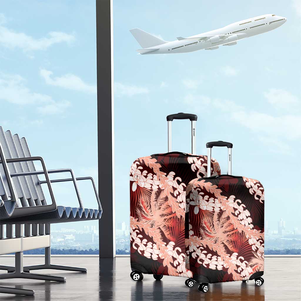 Puakenikeni Maile Lei Luggage Cover Frangipani Red Tropical Leaves LT01 - Polynesian Pride