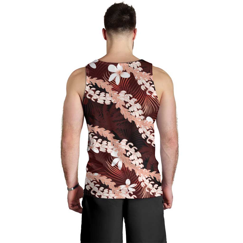 Puakenikeni Maile Lei Men Tank Top Frangipani Red Tropical Leaves LT01 - Polynesian Pride