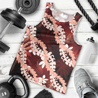 Puakenikeni Maile Lei Men Tank Top Frangipani Red Tropical Leaves LT01 - Polynesian Pride
