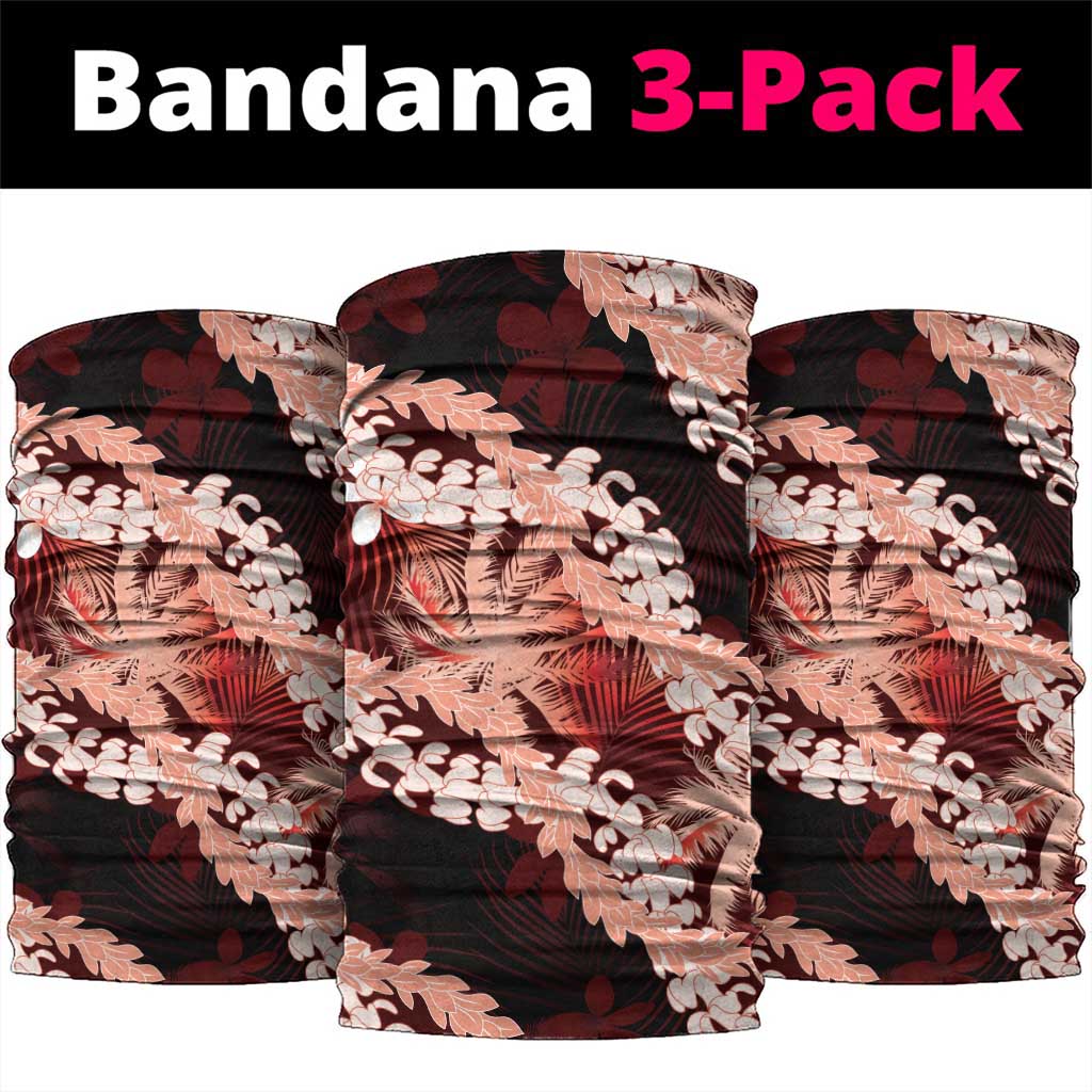 Puakenikeni Maile Lei Neck Gaiter Frangipani Red Tropical Leaves LT01 package One Size: 25*50cm Red - Polynesian Pride