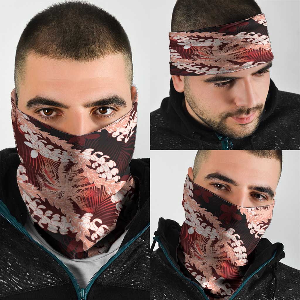Puakenikeni Maile Lei Neck Gaiter Frangipani Red Tropical Leaves LT01 - Polynesian Pride