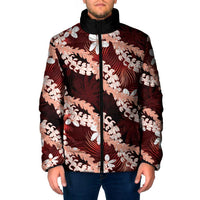 Puakenikeni Maile Lei Padded Jacket Frangipani Red Tropical Leaves LT01 Men Red - Polynesian Pride