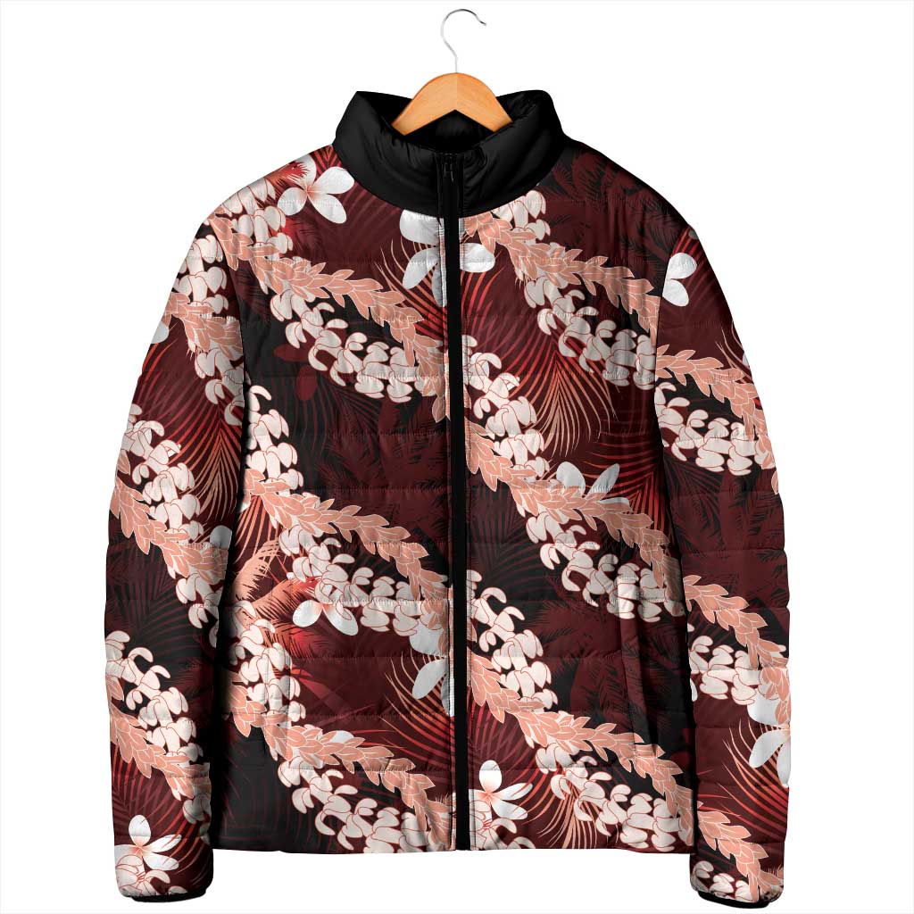Puakenikeni Maile Lei Padded Jacket Frangipani Red Tropical Leaves LT01 - Polynesian Pride