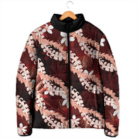 Puakenikeni Maile Lei Padded Jacket Frangipani Red Tropical Leaves LT01 - Polynesian Pride