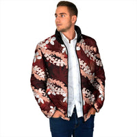 Puakenikeni Maile Lei Padded Jacket Frangipani Red Tropical Leaves LT01 - Polynesian Pride