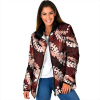 Puakenikeni Maile Lei Padded Jacket Frangipani Red Tropical Leaves LT01 Women Red - Polynesian Pride