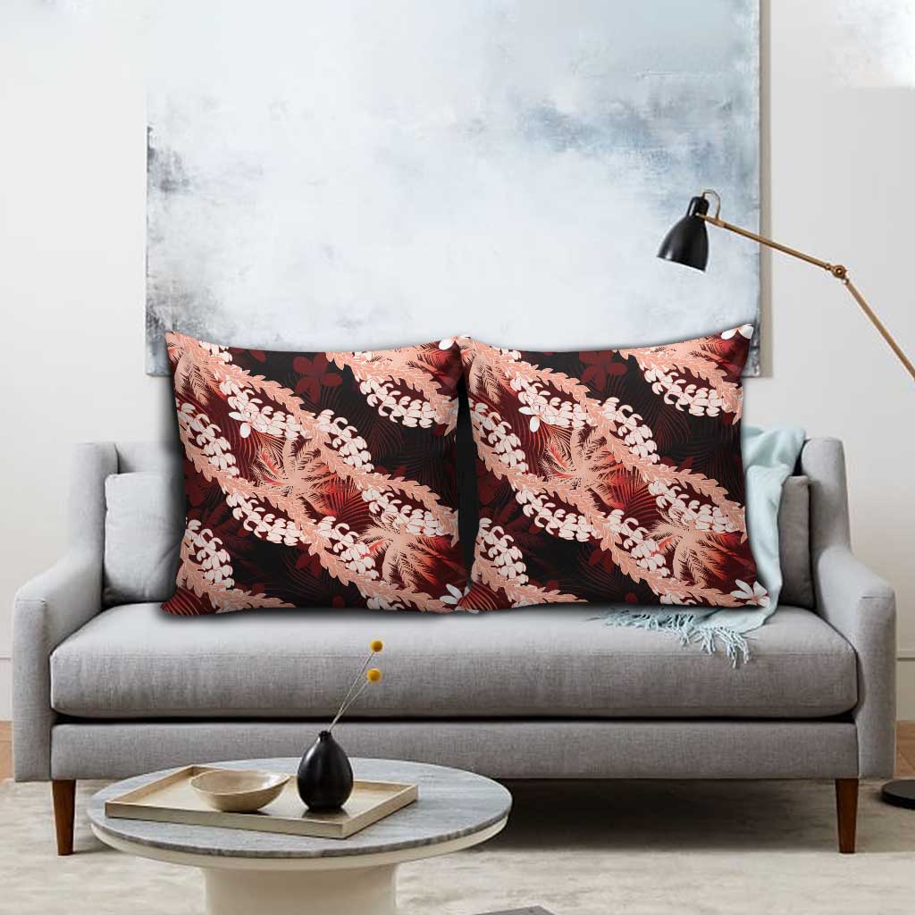 Puakenikeni Maile Lei Pillow Cover Frangipani Red Tropical Leaves LT01 - Polynesian Pride
