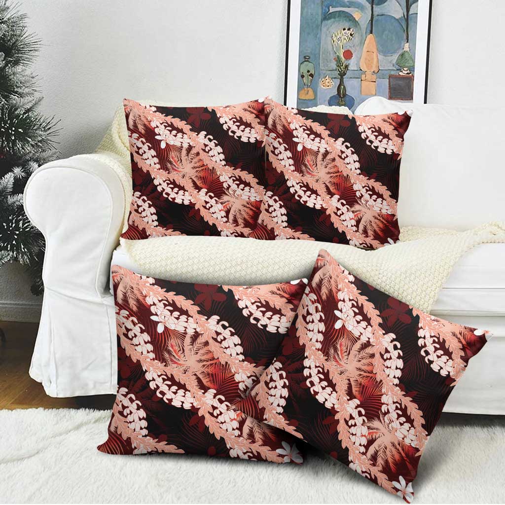 Puakenikeni Maile Lei Pillow Cover Frangipani Red Tropical Leaves LT01 - Polynesian Pride