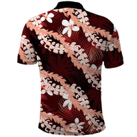 Puakenikeni Maile Lei Polo Shirt Frangipani Red Tropical Leaves