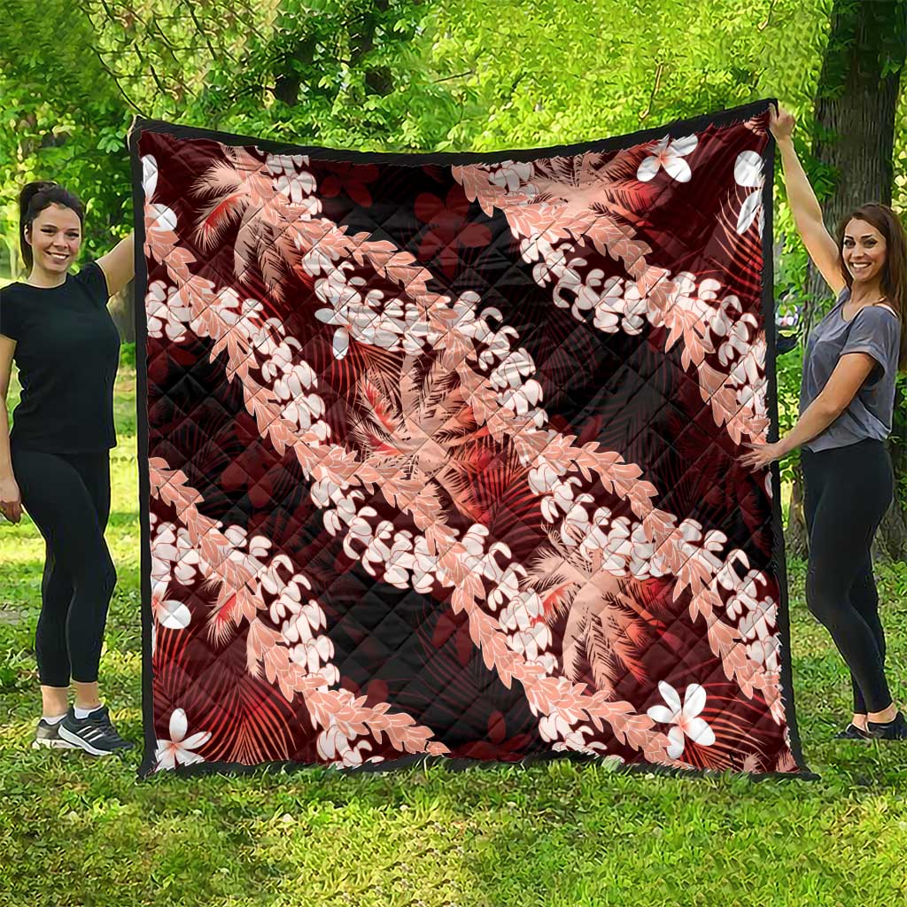 Puakenikeni Maile Lei Quilt Frangipani Red Tropical Leaves LT01 - Polynesian Pride