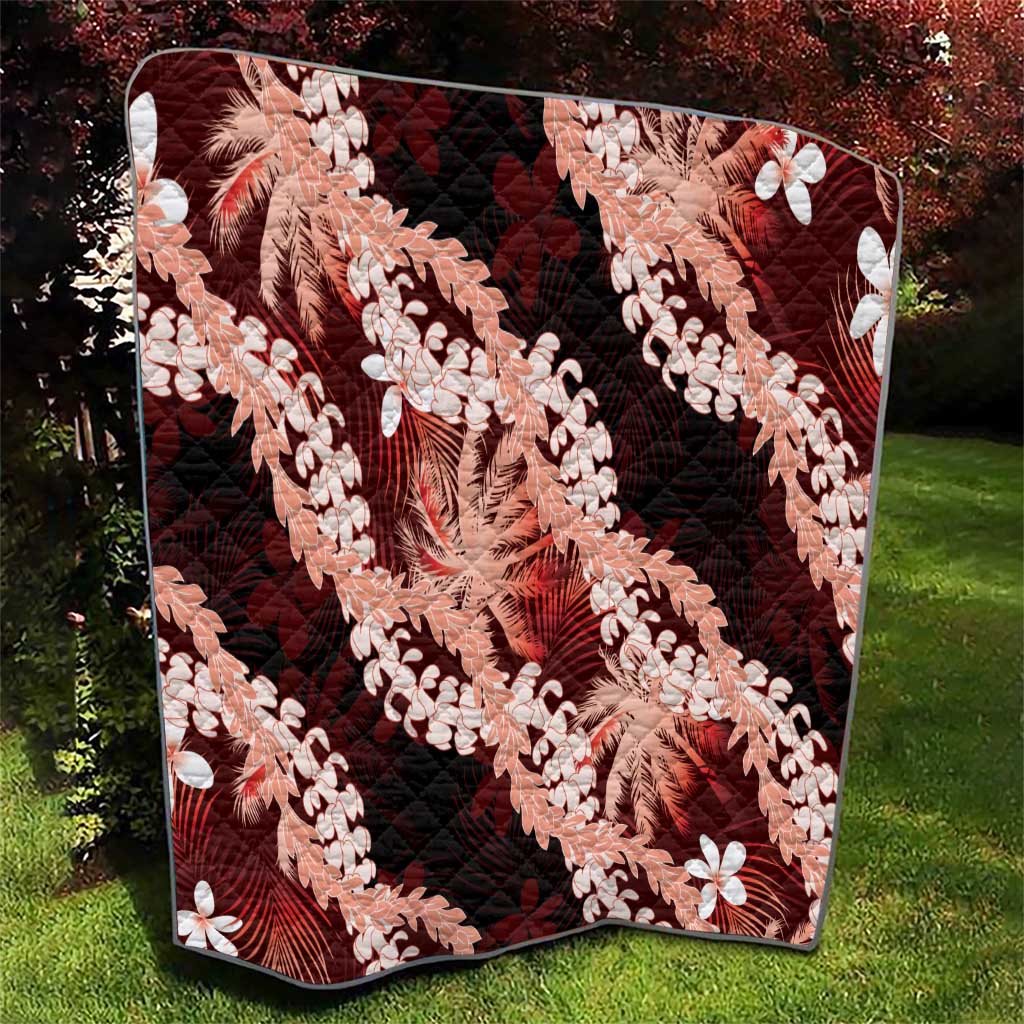Puakenikeni Maile Lei Quilt Frangipani Red Tropical Leaves LT01 - Polynesian Pride