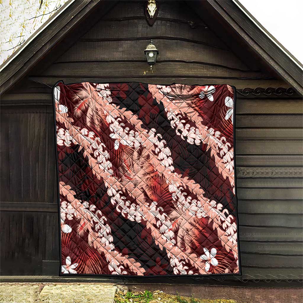 Puakenikeni Maile Lei Quilt Frangipani Red Tropical Leaves LT01 - Polynesian Pride