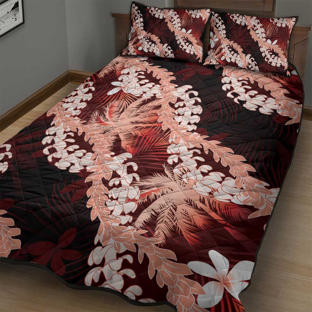 Puakenikeni Maile Lei Quilt Bed Set Frangipani Red Tropical Leaves LT01 - Polynesian Pride