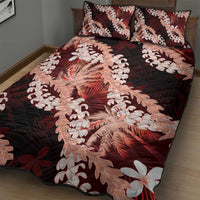 Puakenikeni Maile Lei Quilt Bed Set Frangipani Red Tropical Leaves LT01 - Polynesian Pride