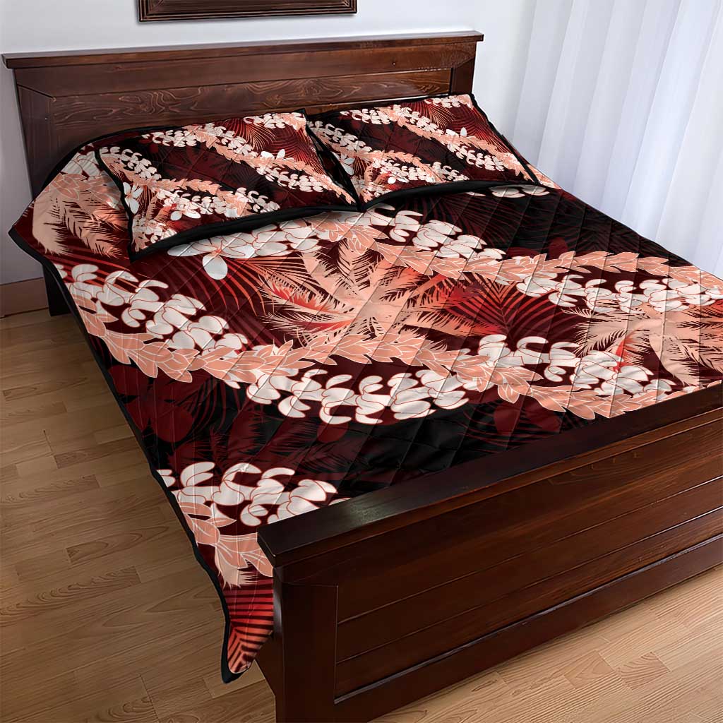Puakenikeni Maile Lei Quilt Bed Set Frangipani Red Tropical Leaves LT01 - Polynesian Pride