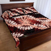 Puakenikeni Maile Lei Quilt Bed Set Frangipani Red Tropical Leaves LT01 - Polynesian Pride