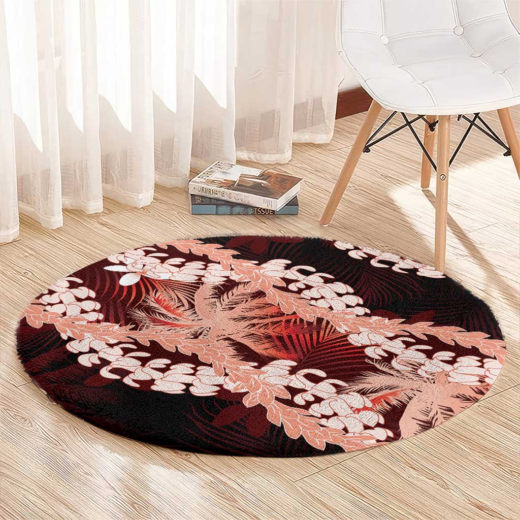 Puakenikeni Maile Lei Round Carpet Frangipani Red Tropical Leaves LT01 - Polynesian Pride