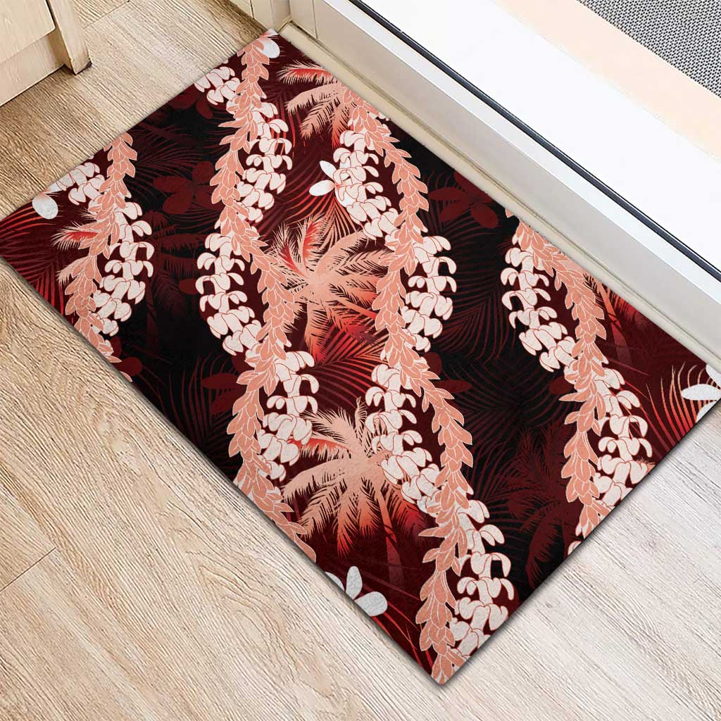 Puakenikeni Maile Lei Rubber Doormat Frangipani Red Tropical Leaves LT01 - Polynesian Pride