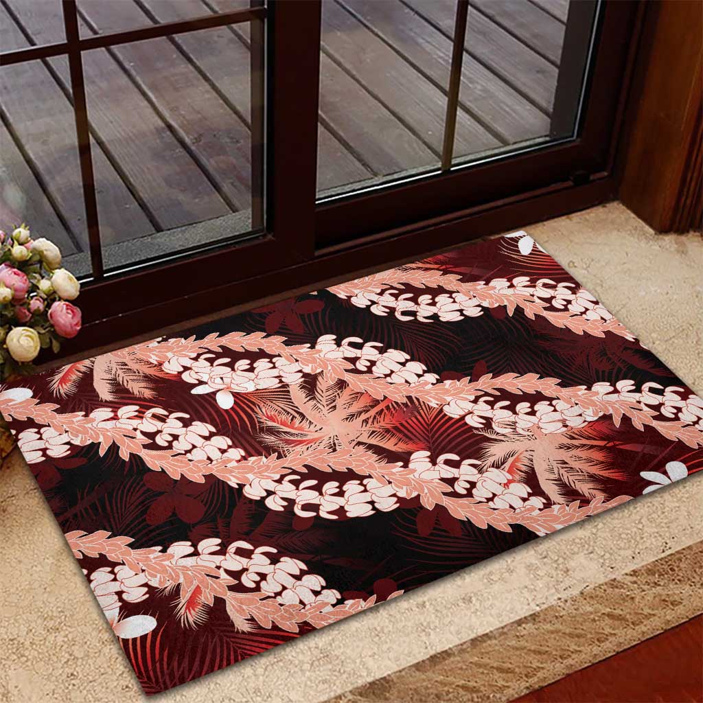 Puakenikeni Maile Lei Rubber Doormat Frangipani Red Tropical Leaves LT01 - Polynesian Pride
