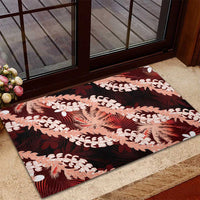 Puakenikeni Maile Lei Rubber Doormat Frangipani Red Tropical Leaves LT01 - Polynesian Pride