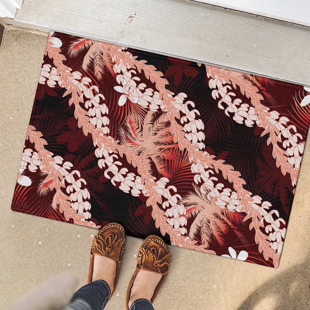 Puakenikeni Maile Lei Rubber Doormat Frangipani Red Tropical Leaves LT01 - Polynesian Pride
