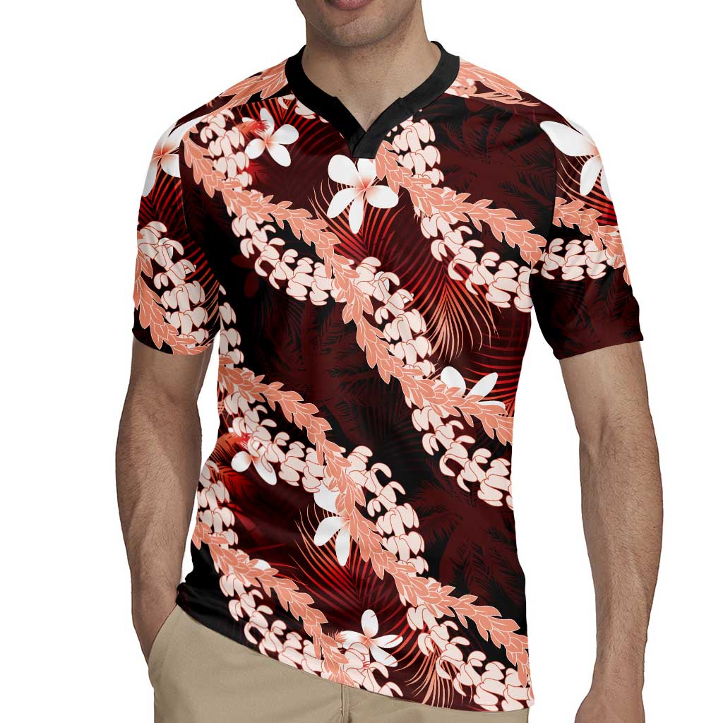 Puakenikeni Maile Lei Rugby Jersey Frangipani Red Tropical Leaves LT01 - Polynesian Pride