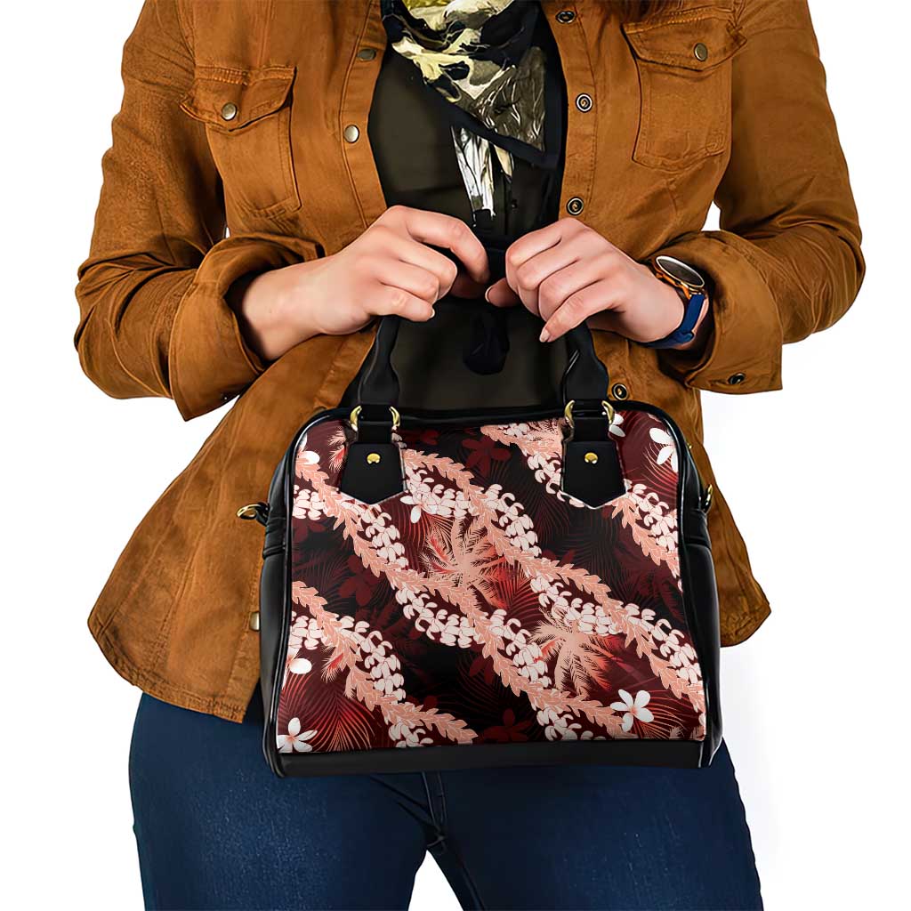 Puakenikeni Maile Lei Shoulder Handbag Frangipani Red Tropical Leaves LT01 - Polynesian Pride