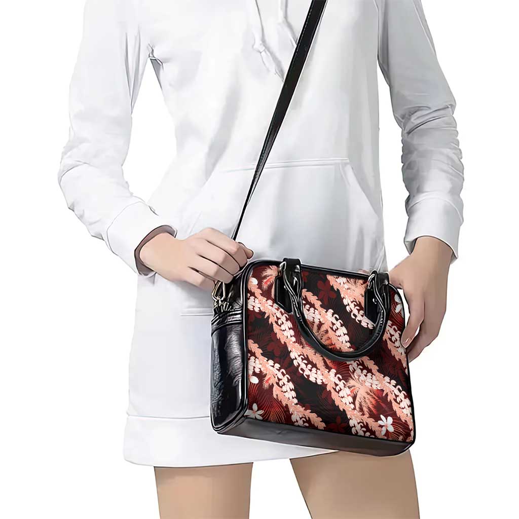 Puakenikeni Maile Lei Shoulder Handbag Frangipani Red Tropical Leaves LT01 - Polynesian Pride