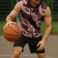 Puakenikeni Maile Lei Sleeveless Hoodie Frangipani Red Tropical Leaves