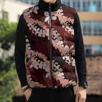 Puakenikeni Maile Lei Sleeveless Puffer Jacket Frangipani Red Tropical Leaves LT01 - Polynesian Pride