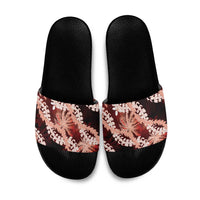 Puakenikeni Maile Lei Slide Sandals Frangipani Red Tropical Leaves LT01 Red - Polynesian Pride