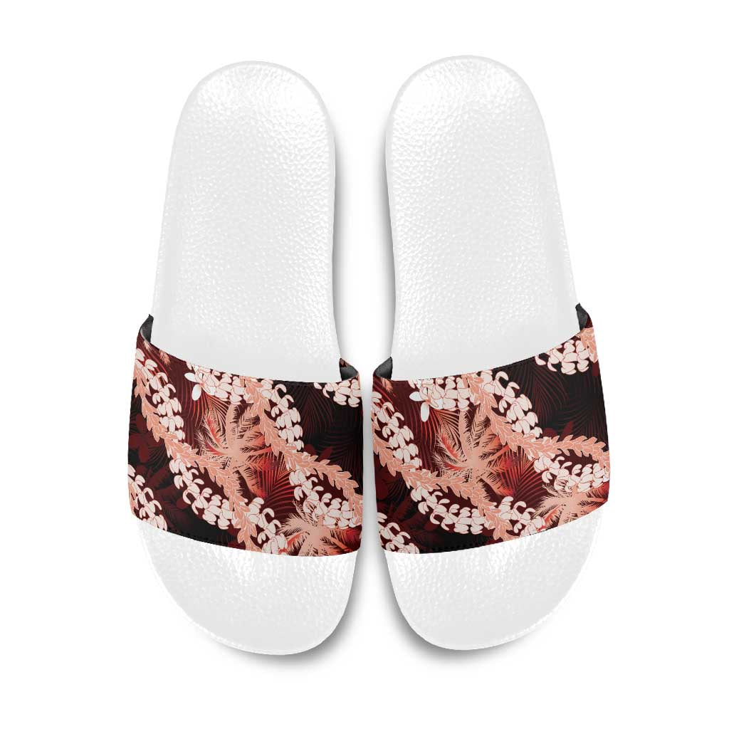 Puakenikeni Maile Lei Slide Sandals Frangipani Red Tropical Leaves LT01 Red - Polynesian Pride
