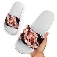 Puakenikeni Maile Lei Slide Sandals Frangipani Red Tropical Leaves LT01 - Polynesian Pride