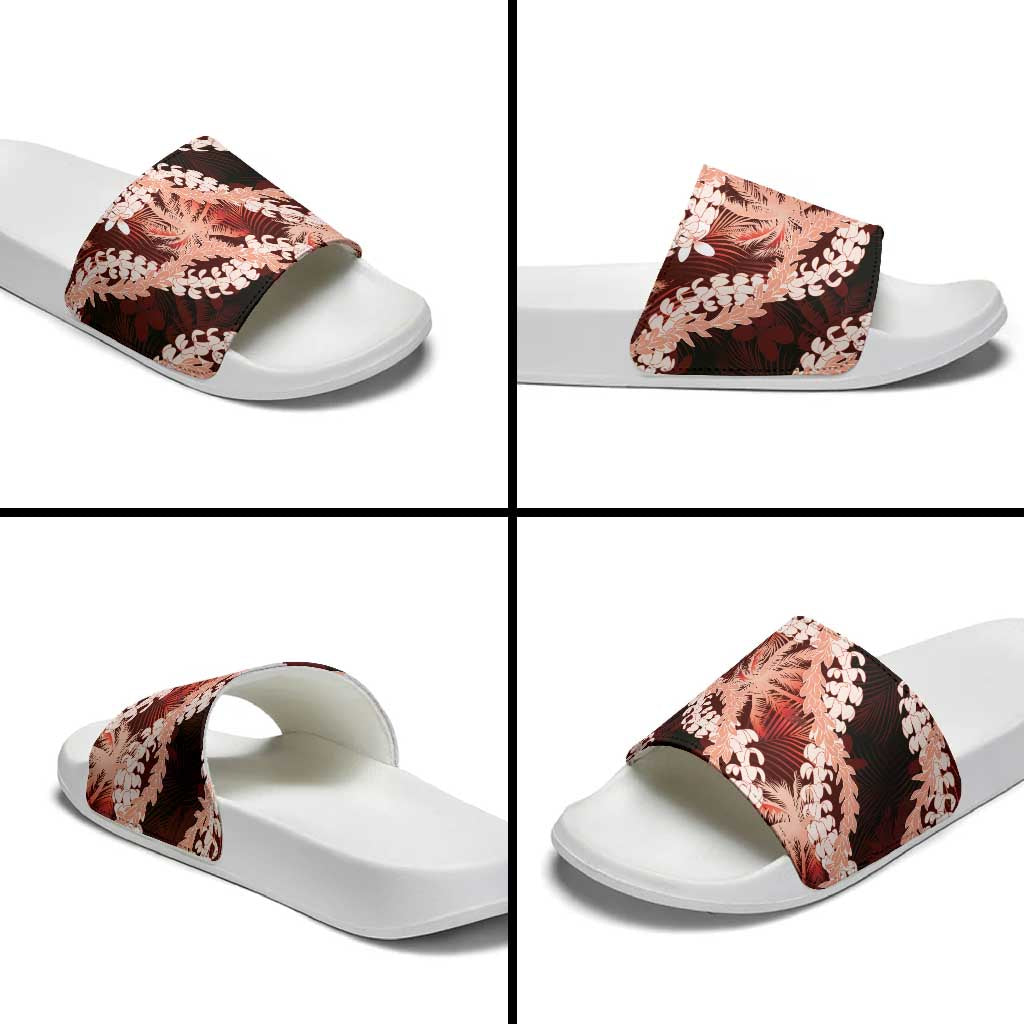 Puakenikeni Maile Lei Slide Sandals Frangipani Red Tropical Leaves LT01 - Polynesian Pride