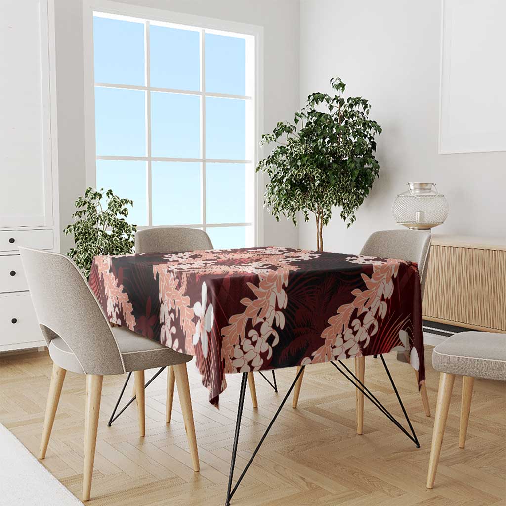 Puakenikeni Maile Lei Tablecloth Frangipani Red Tropical Leaves LT01 - Polynesian Pride