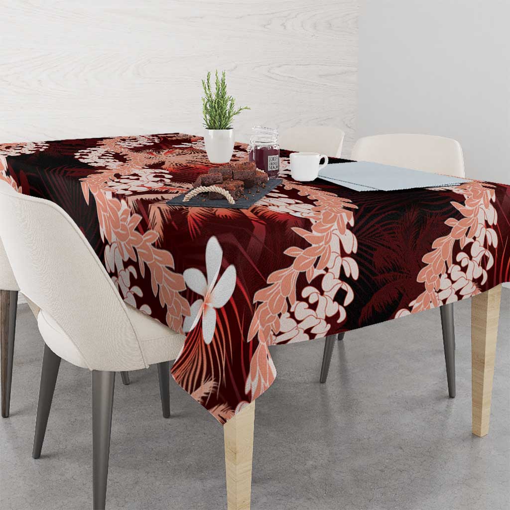 Puakenikeni Maile Lei Tablecloth Frangipani Red Tropical Leaves LT01 - Polynesian Pride