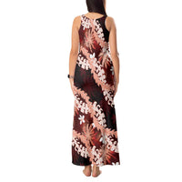 Puakenikeni Maile Lei Tank Maxi Dress Frangipani Red Tropical Leaves LT01 - Polynesian Pride