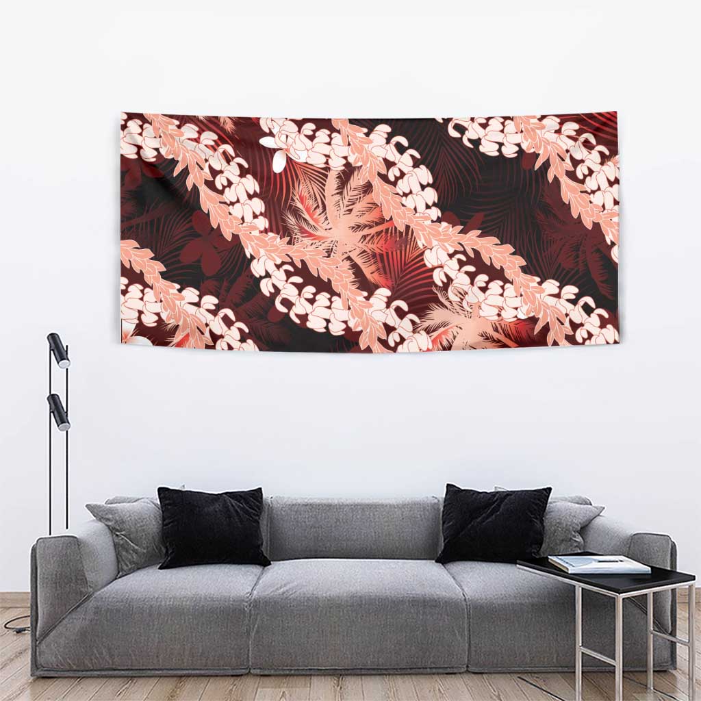 Puakenikeni Maile Lei Tapestry Frangipani Red Tropical Leaves LT01 - Polynesian Pride