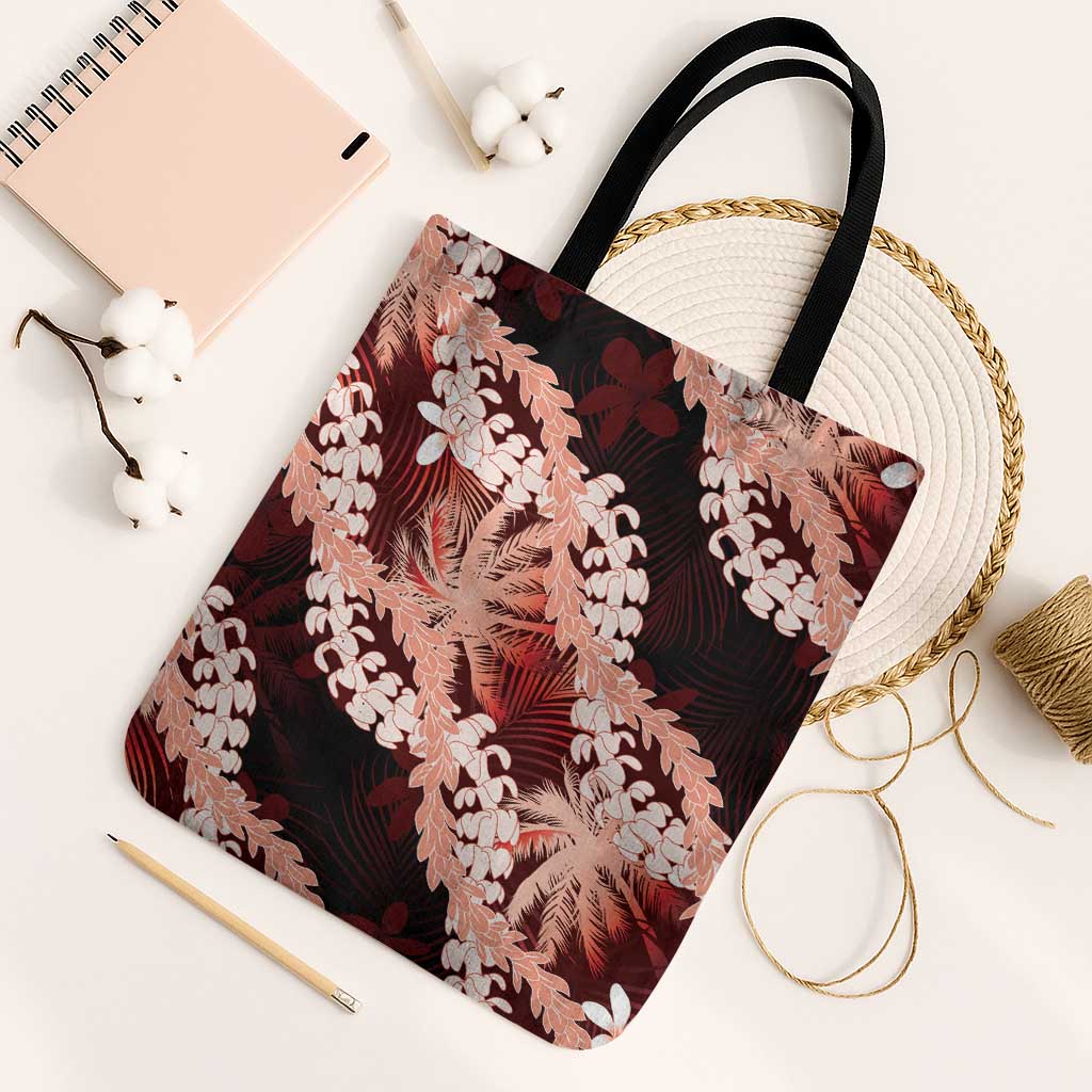 Puakenikeni Maile Lei Tote Bag Frangipani Red Tropical Leaves LT01 Black Strap One Size Red - Polynesian Pride