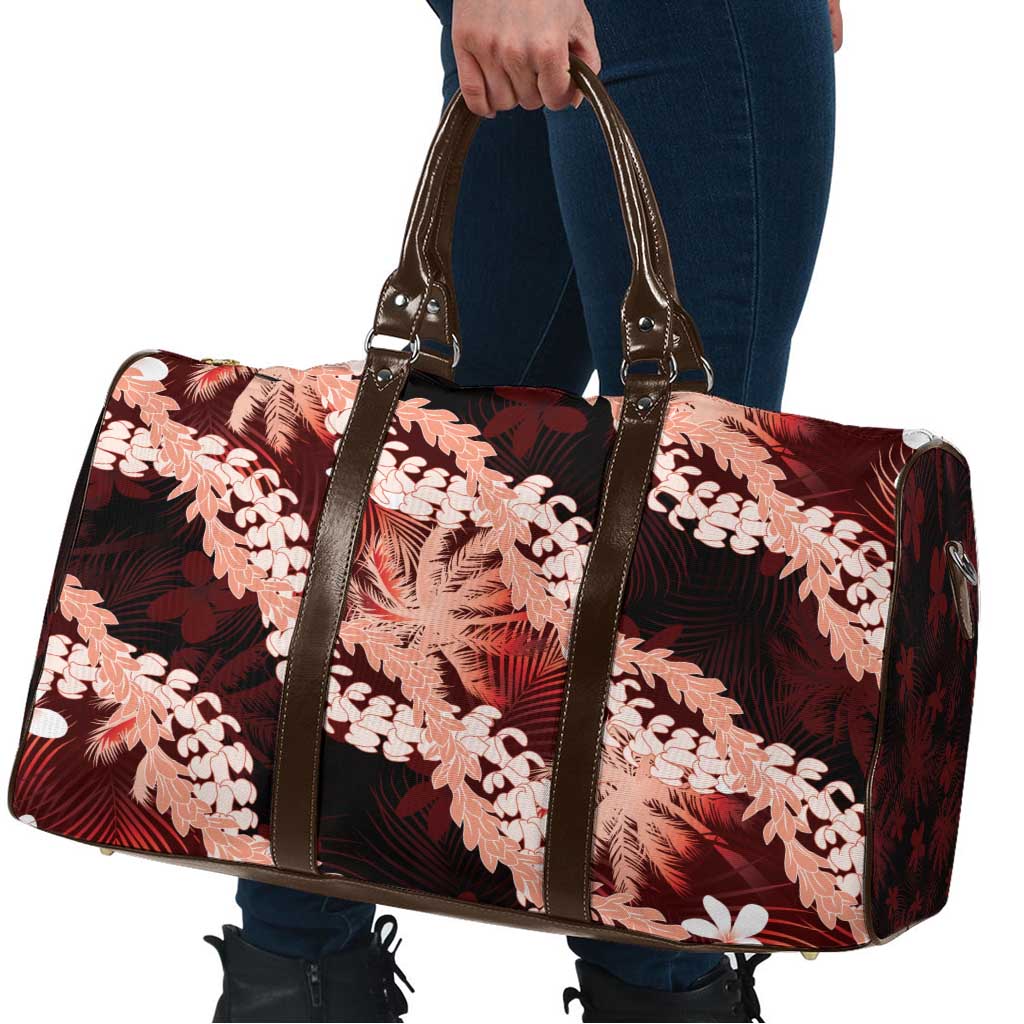 Puakenikeni Maile Lei Travel Bag Frangipani Red Tropical Leaves LT01 - Polynesian Pride