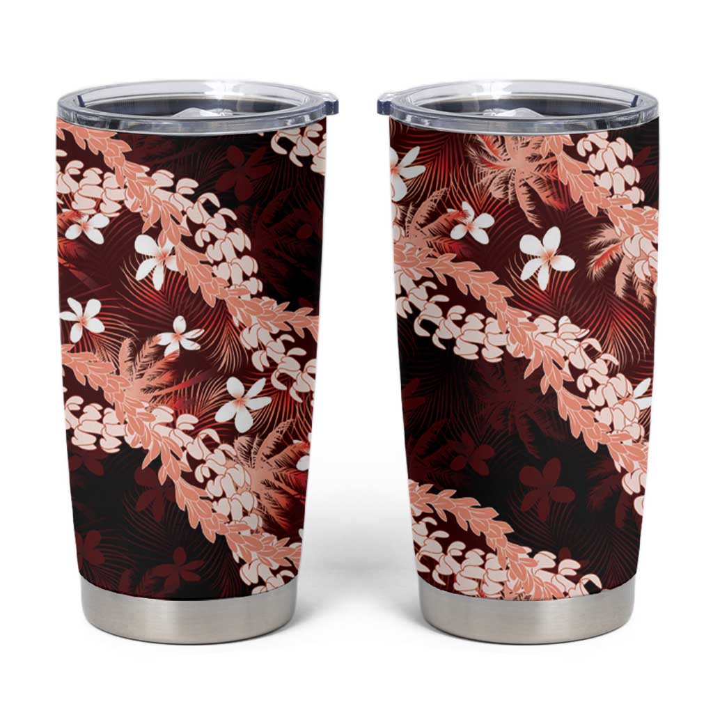 Puakenikeni Maile Lei Tumbler Cup Frangipani Red Tropical Leaves LT01 Red - Polynesian Pride