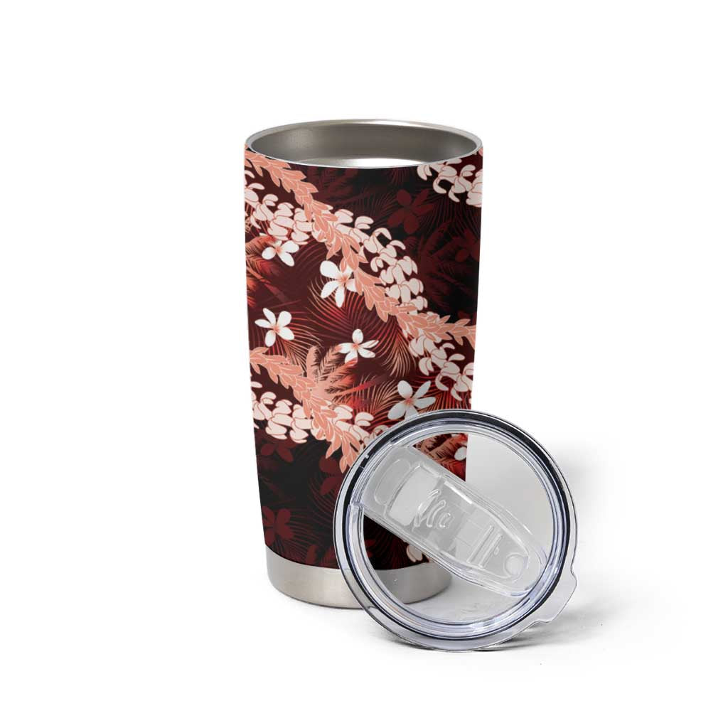 Puakenikeni Maile Lei Tumbler Cup Frangipani Red Tropical Leaves LT01 - Polynesian Pride