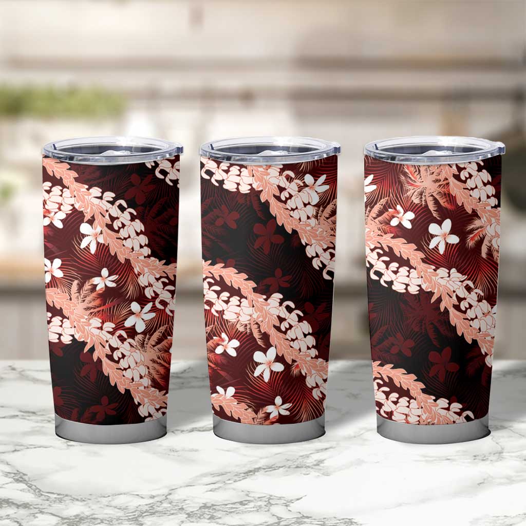 Puakenikeni Maile Lei Tumbler Cup Frangipani Red Tropical Leaves LT01 - Polynesian Pride