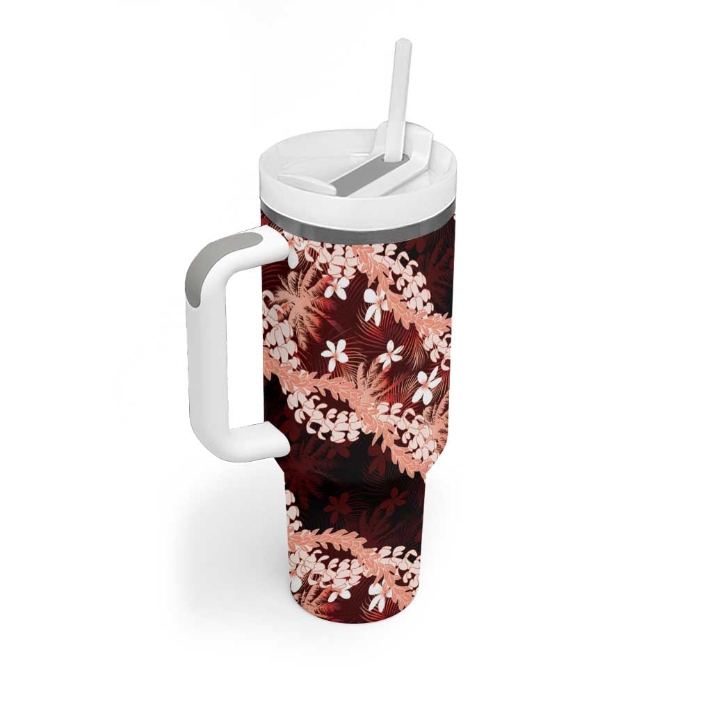 Puakenikeni Maile Lei Tumbler With Handle Frangipani Red Tropical Leaves LT01 - Polynesian Pride