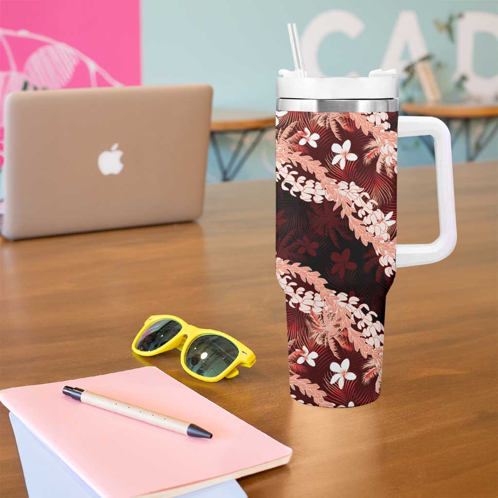 Puakenikeni Maile Lei Tumbler With Handle Frangipani Red Tropical Leaves LT01 - Polynesian Pride