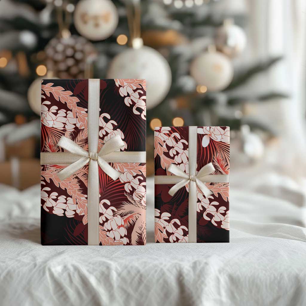Puakenikeni Maile Lei Wrapping Paper Frangipani Red Tropical Leaves LT01 - Polynesian Pride