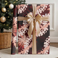 Puakenikeni Maile Lei Wrapping Paper Frangipani Red Tropical Leaves LT01 - Polynesian Pride