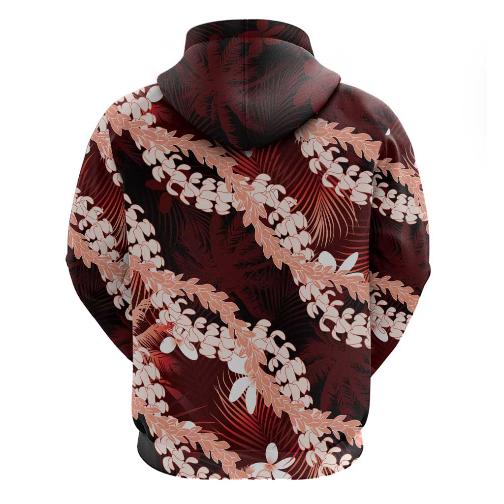 Puakenikeni Maile Lei Zip Hoodie Frangipani Red Tropical Leaves LT01 - Polynesian Pride