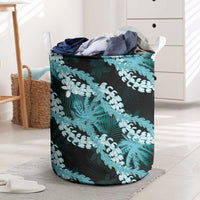 Puakenikeni Maile Lei Laundry Basket Frangipani Turquoise Tropical Leaves